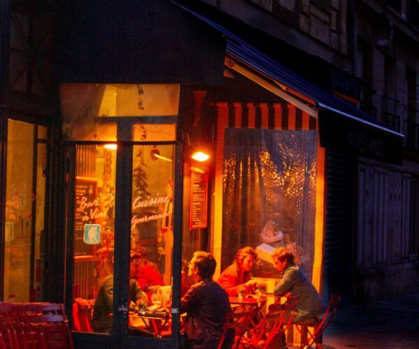 French bistro at night