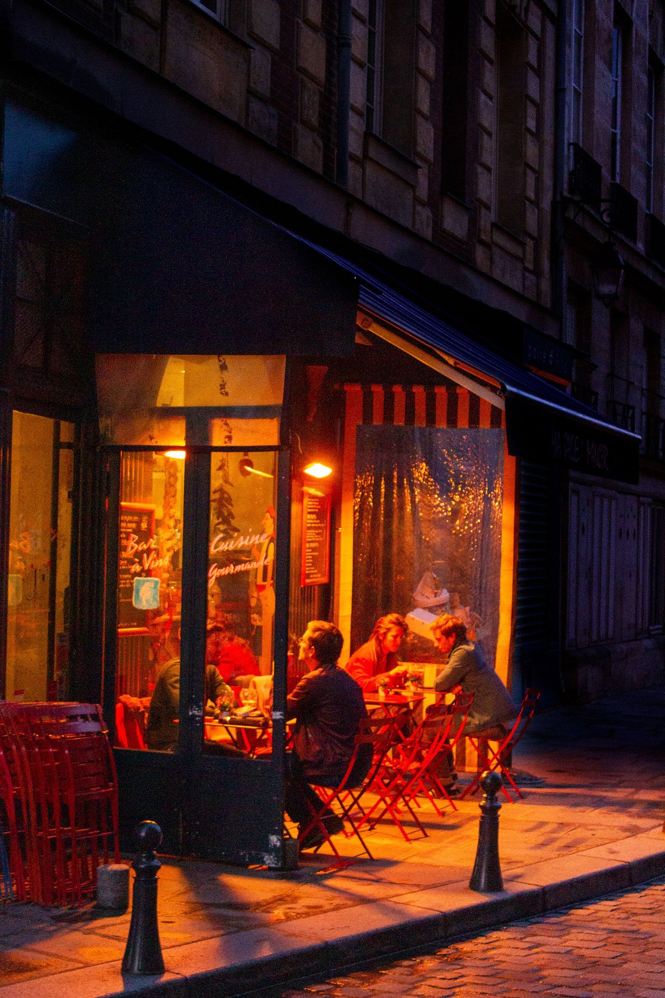 French bistro at night