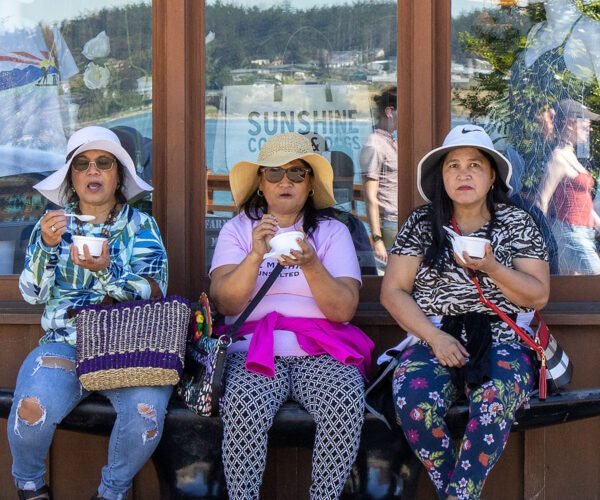 Three women eating ice cream